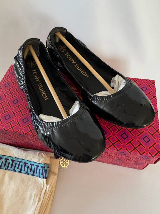 Tory Burch Shoes - Tory Burch Ballet Flats Black Patent Leather Eddie Soft Naplak, Size 9